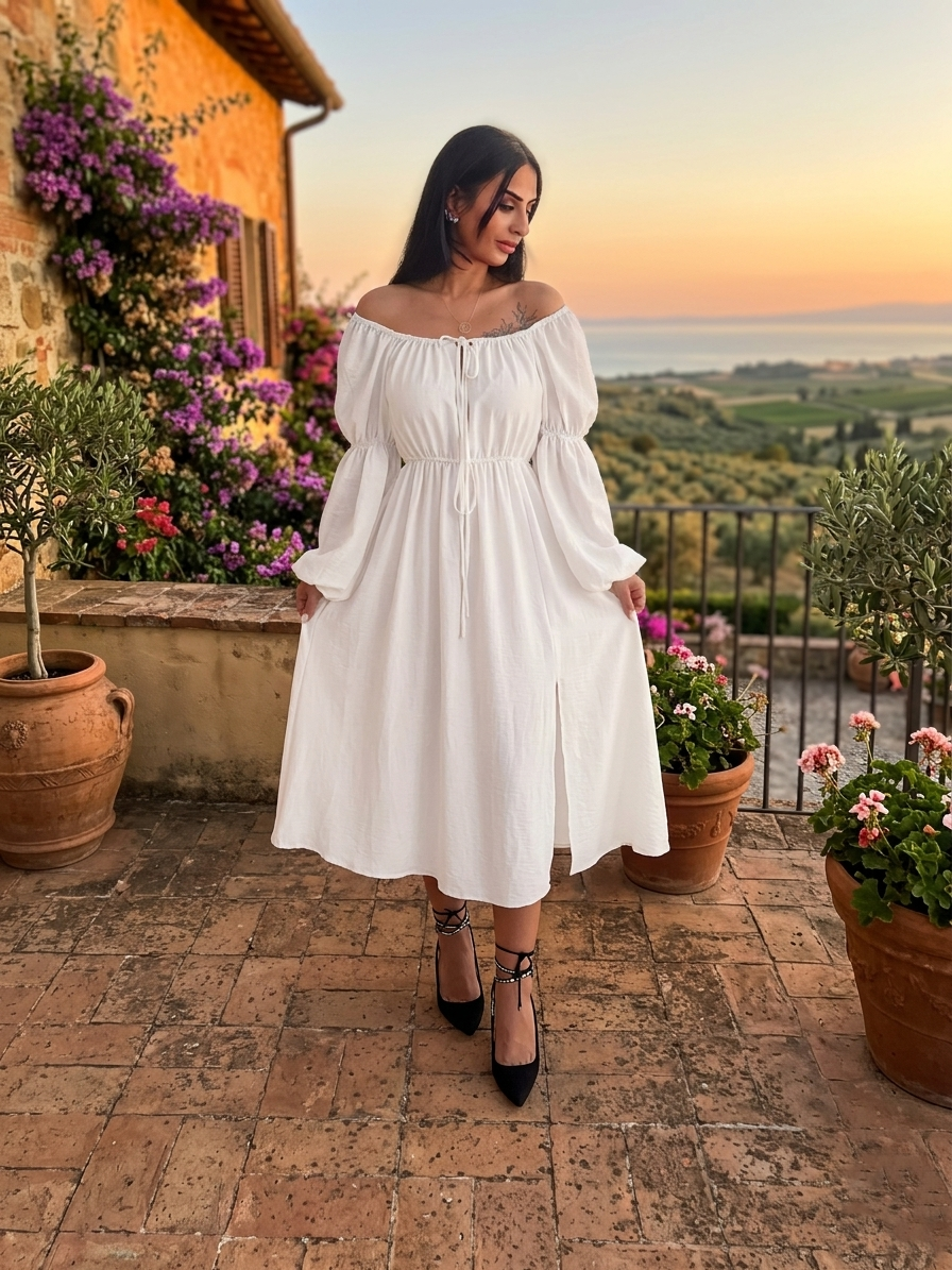 BÜZGÜLÜ ELBİSE KIRIK BEYAZ