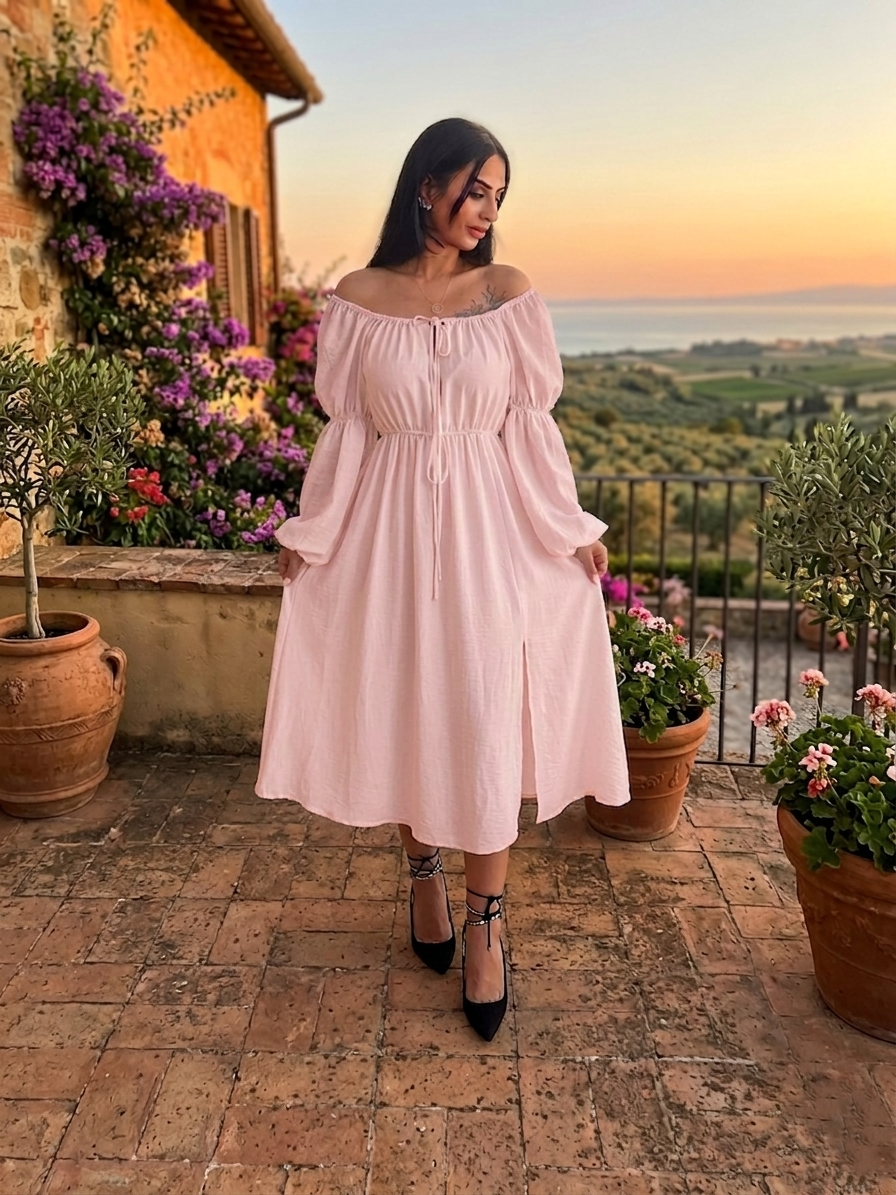 BÜZGÜLÜ ELBİSE PEMBE 