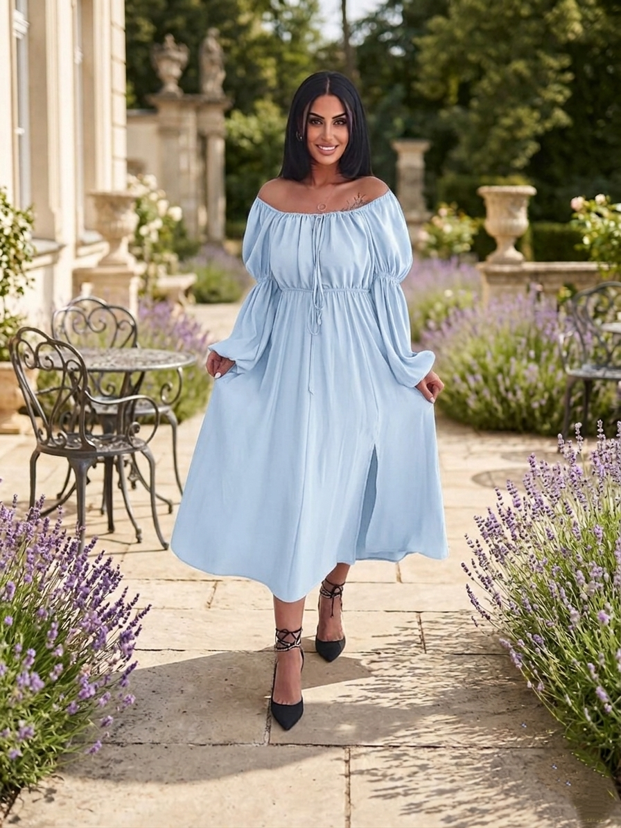 BÜZGÜLÜ ELBİSE MAVİ