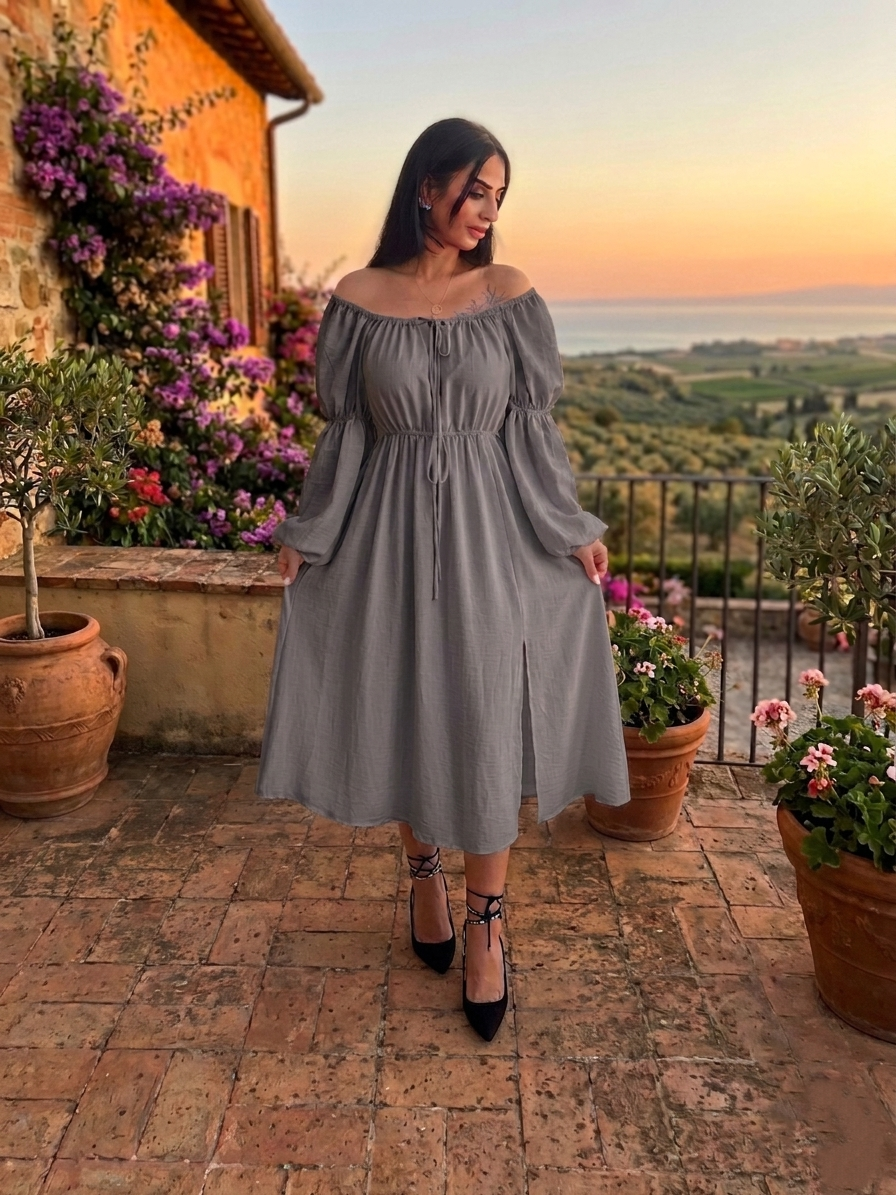 BÜZGÜLÜ ELBİSE GRİ