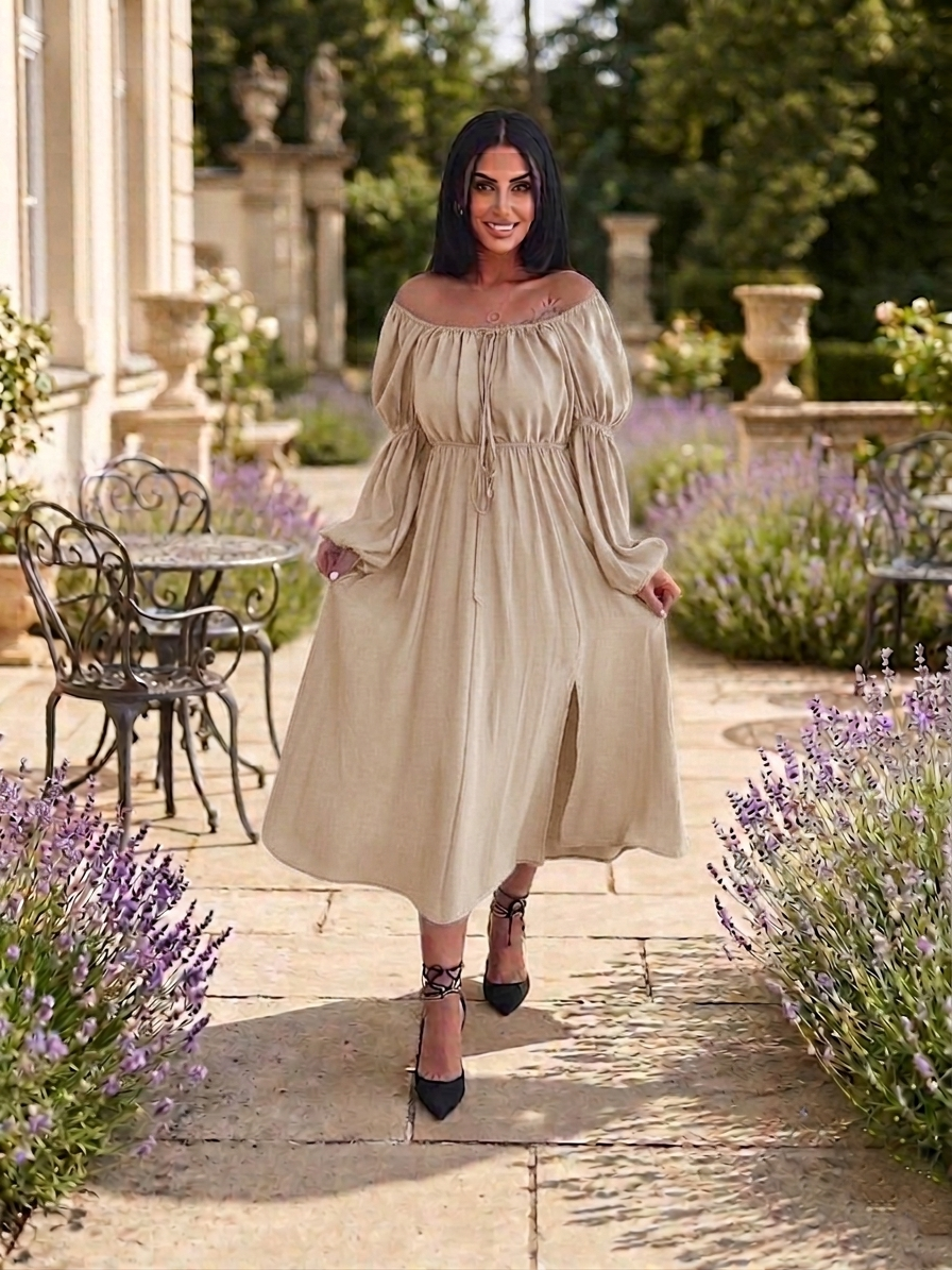 BÜZGÜLÜ ELBİSE BEJ